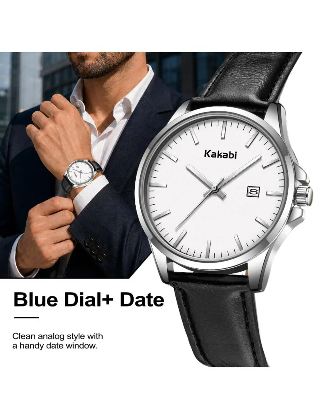 Men's Black White Minimalist Fashion Leather Strap Classic Analog Quartz Watch